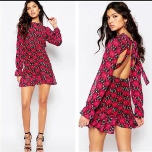 For Love & Lemons Clover Pink/Black Printed Cutout Mini Dress